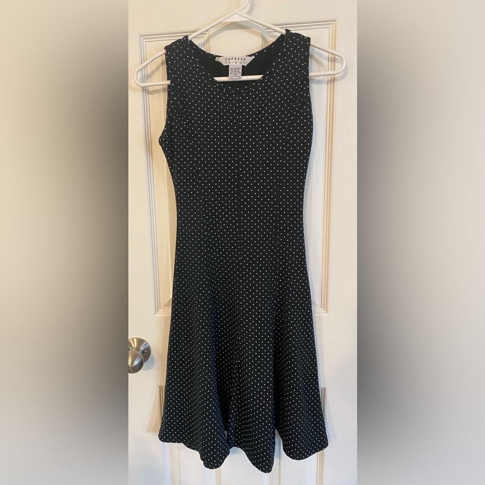 Express Tricot | Black and White Polka Dot Dress, Size XS